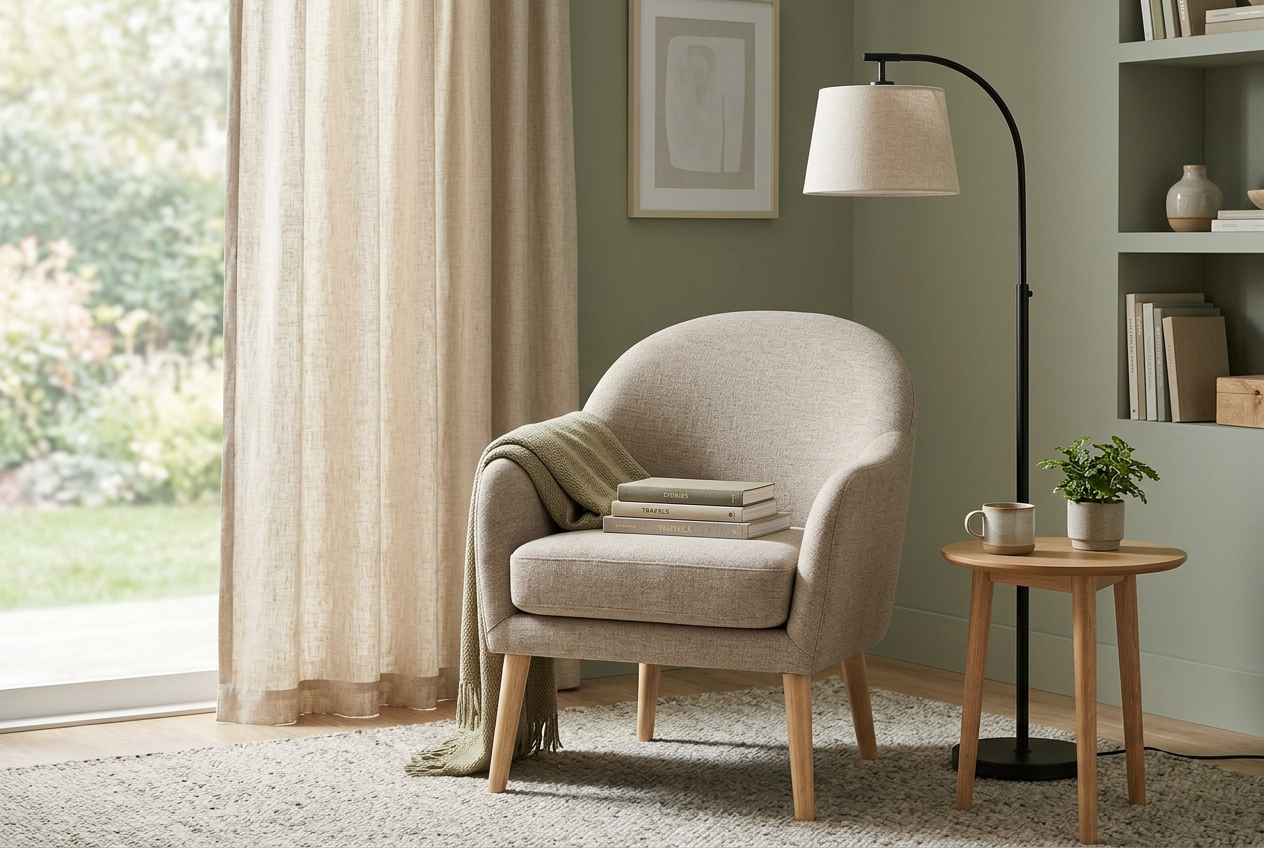 Quenzia Upholstered Accent Chair with Curved Back and Wood Legs - Image 3