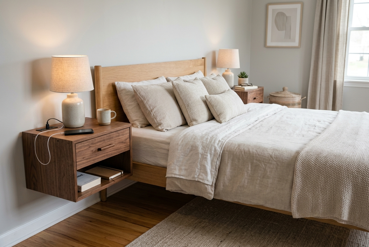 Quenzia Floating Nightstand with Drawer, Charging Station and Open Shelf - Image 3