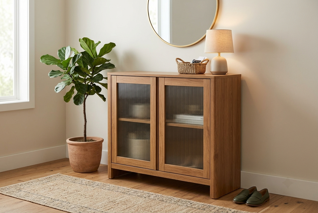 Quenzia 2-Door Fluted Storage Cabinet with Adjustable Shelf - Image 3