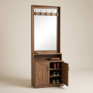 Quenzia Entryway Hall Tree with Coat Hooks, Mirror and Shoe Storage