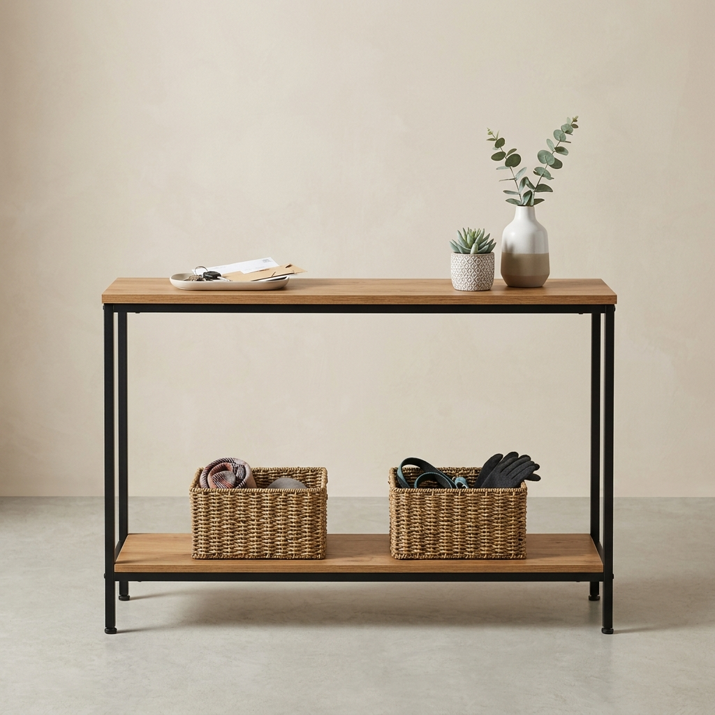 Quenzia Slim Entryway Console Table with Lower Storage Shelf