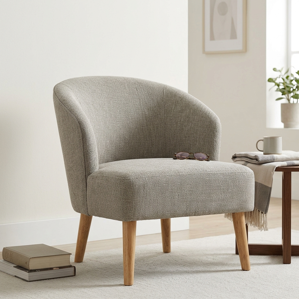Quenzia Upholstered Accent Chair with Curved Back and Wood Legs - Image 4