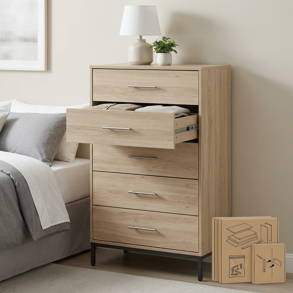 Quenzia 5-Drawer Tall Chest of Drawers for Bedroom Storage - Image 4
