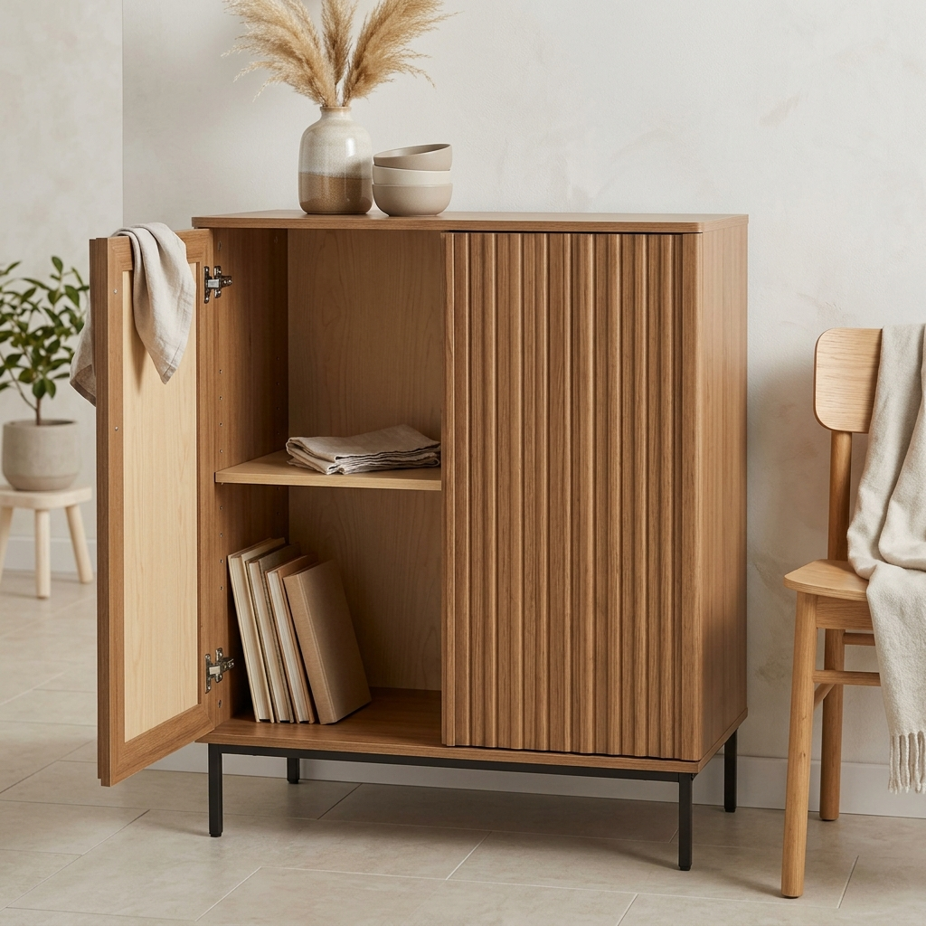 Quenzia 2-Door Fluted Storage Cabinet with Adjustable Shelf - Image 4