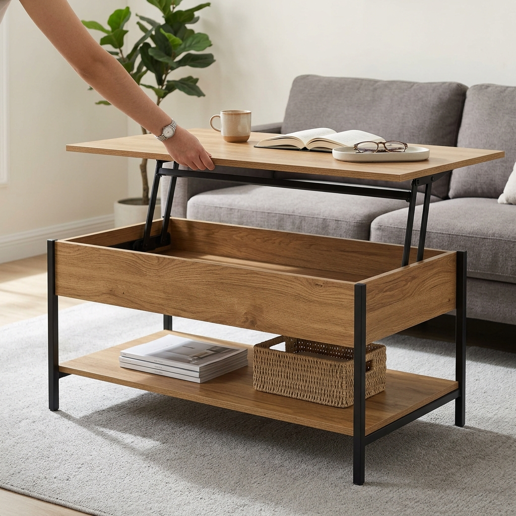 Quenzia Lift-Top Storage Coffee Table with Hidden Compartment - Image 4